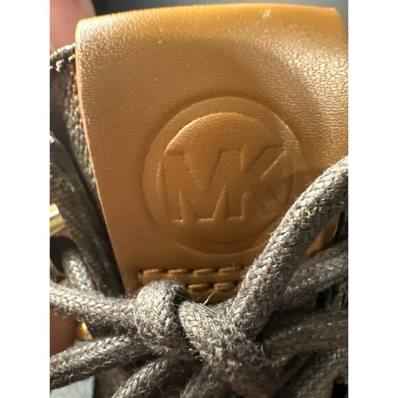 Michael Kors MK Monogram Combat Boots Brown Lace-Up Ankle Booties 6.5M - Picture 7 of 10